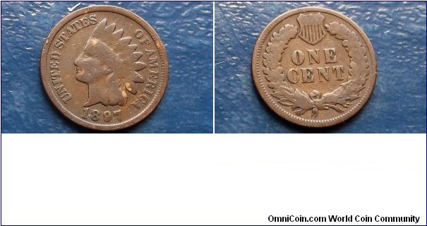1897 Indian Head Cent Nice Full Date Circulated Philadelphia Mint Coin 
