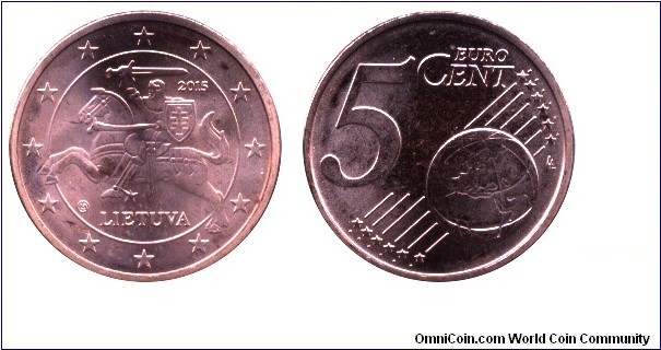Lithuania, 5 cents, 2015, Cu-Steel, 21.25mm, 3.92g.
