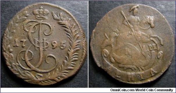 Russia 1795 denga, mintmark KM. Weight: 4.93g
