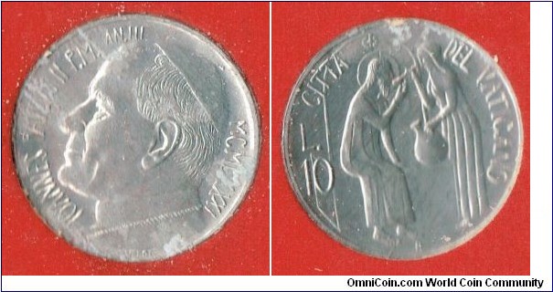 10 lire aluminum, stained