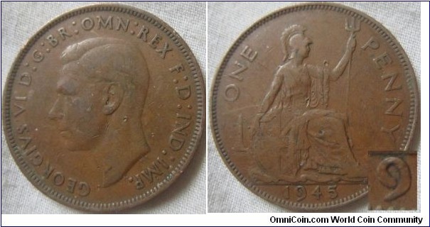 1945 penny, low grade but 9 double type