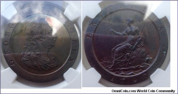 1797 George III Cartwheel Penny 11 leaves variety MS63 Graded