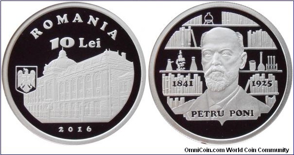 10 Lei - Petru Poni - 31.1 g 0.999 silver Proof - mintage 200 pcs only !
