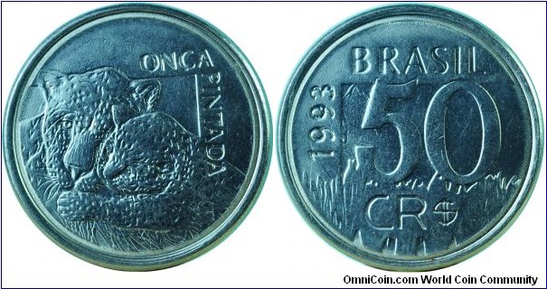 Brazil50CruzeirosReals-OncaPintada-km629-1993