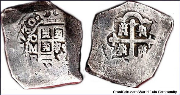 Spanish colonial, Mexico, Philip V, Cob 8 Reales, 1730. 27.14g. Assayer: R. Mexico city mint. KM# 47a, C.C.T.# 680, A.A.C.# 9329.