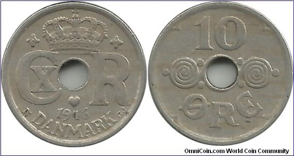 Denmark 10 Øre 1946-Christian X