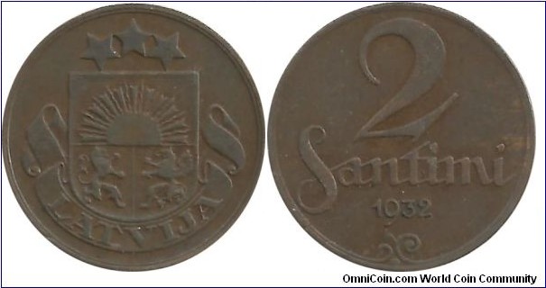 Latvija 2 Santimi 1932