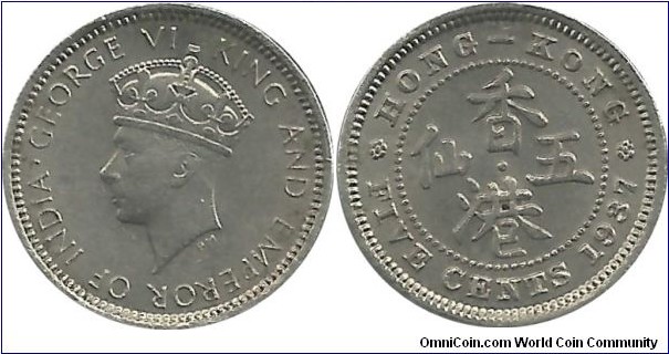 HongKong 5 Cents 1937