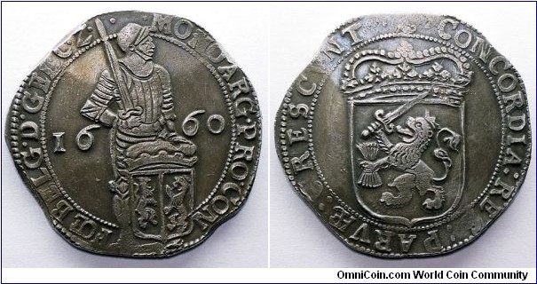 Netherlands, Gelderland, Silver ducat, 1660. Sitting dog mint mark. Delmonte# 962; Verkade# 9.3; HNPM.# 80; de Voogt# 282; CNM.# 2.17.124.