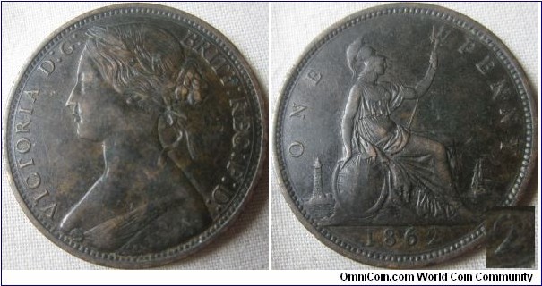 1862 penny, possibly over 2 over 1