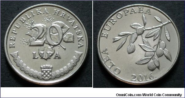 Croatia 20 lipa.
2016, Fe-ni.
Latin text; Olea europaea (Olive)
Weight; 2,9g.
Diameter; 18,5mm.



