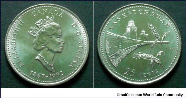 Canada 25 cents.
1992, 125th Anniversary of the Canadian Confederation - Saskatchewan.