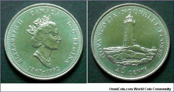 Canada 25 cents.
1992, 125th Anniversary of the Canadian Confederation - Nova Scotia.