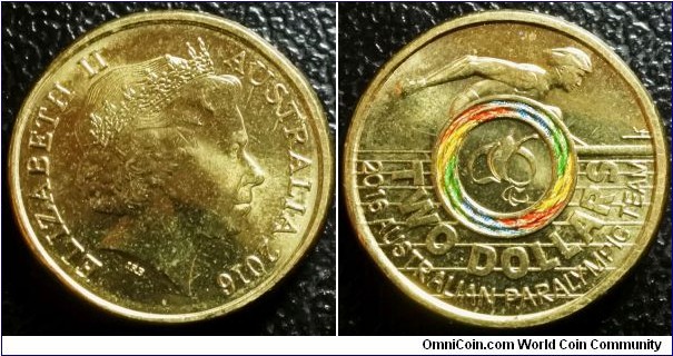 Australia 2016 2 dollars commemorating Paraolympics. A circulating color 2 dollar coin however disappeared from public very quickly. Some contact marks.