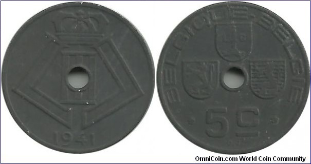 Belgium 5 Centimes 1941(Fr-Dt)