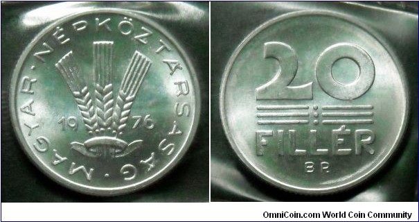 Hungary 20 filler from 1976 annual coin set.