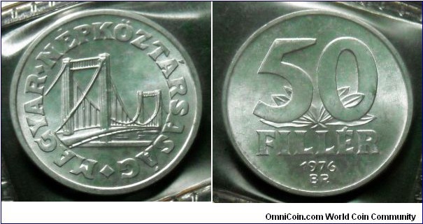 Hungary 50 filler from 1976 annual coin set.