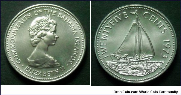 Bahamas 25 cents.
1973, Franklin Mint.
Mintage: 12.000 pieces.