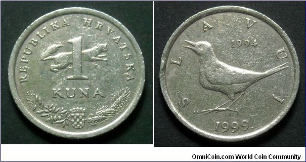 Croatia 1 kuna.
1999, 5 Years of Kuna Currency.