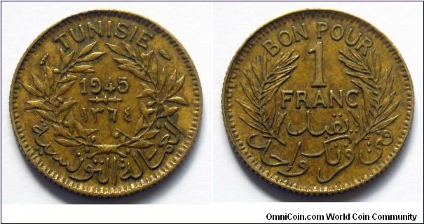 Tunisia 1 franc.
1945