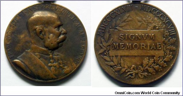 Austro-Hungarian Monarchy - Jubilee Medal SIGNUM MEMORIAE. Military variety.  