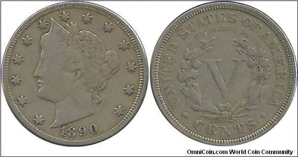 USA 5 Cents 1890 - Liberty Nickel