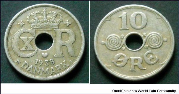 Denmark 10 ore.
1938