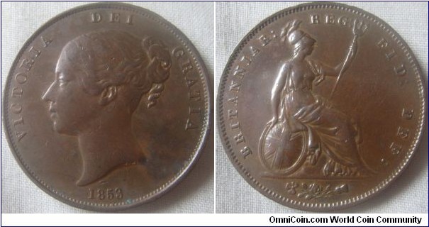 VF 1853 penny