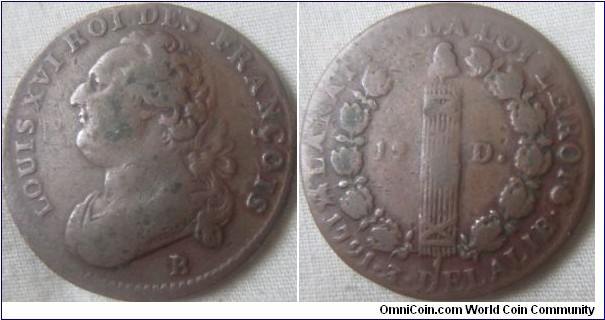 1791 12 deniers B mintmark, VF grade