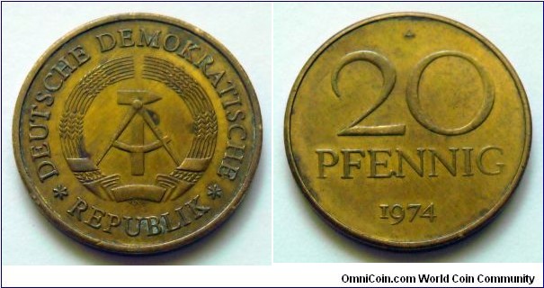 German Democratic Republic (East Germany) 20 pfennig.
1974 