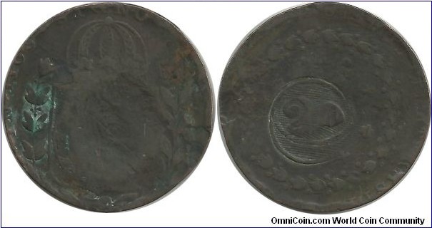 Brasil-Kingdom (20 Reis Countermark) on 40 Reis ND(1835)