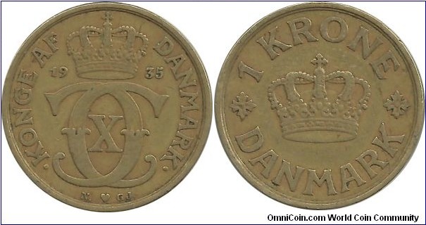 Denmark 1 Krone 1935