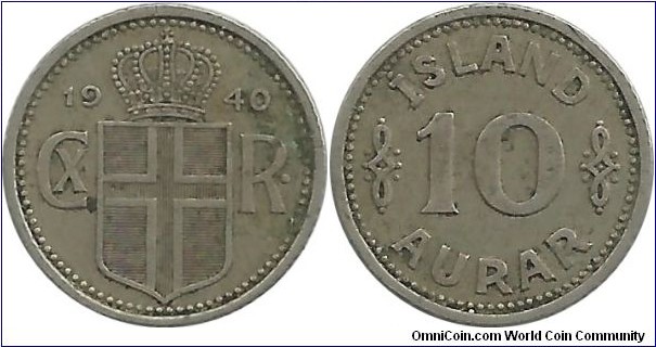 Iceland-Denmark 10 Aurar 1940