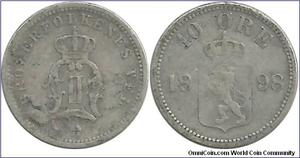 Norway-Swedish 10 Øre 1898 (1.50 g / .400 Ag)