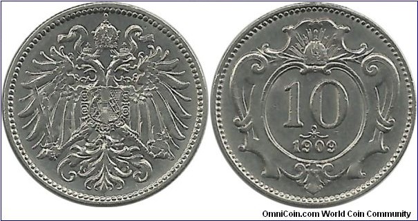 Aust-HunEmp 10 Heller 1909-Austria