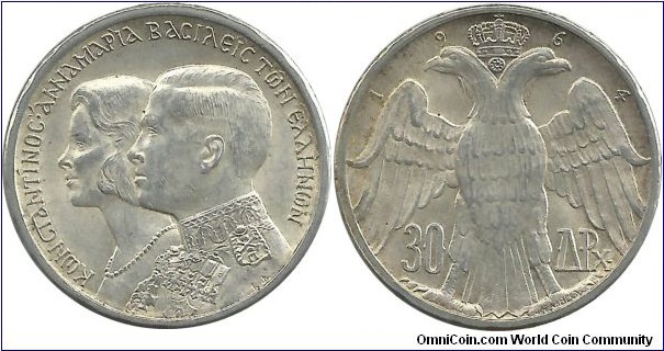 GreeceKingdom 30 Drahmi 1964(Bern-Switzerland) (12.00 g / .835 Ag)