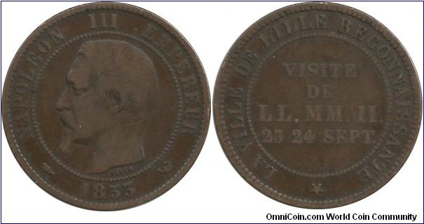 France 10 Centimes 1853(w) (Medallic Coinage) Emperor and Empress visit to the Bourse, Mint: Lille