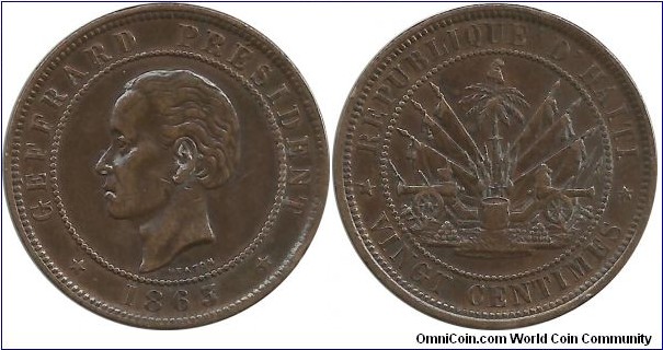 Haiti 20 Centimes 1863Heaton