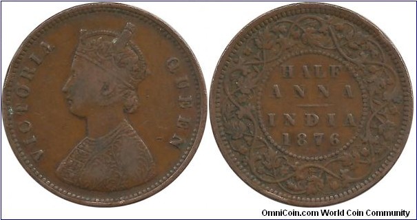 India-British ½ Anna 1876(C)