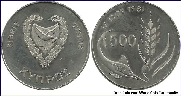 Cyprus-Republic 500 Mils 1981 -World Food Day