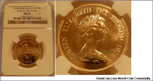 1000$ Gold Year of the Horse. NGC MS68