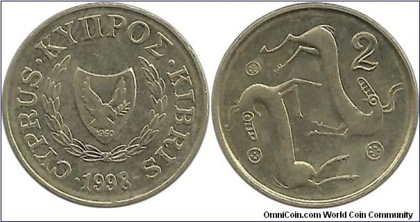 Cyprus-Republic 2 Cents 1998