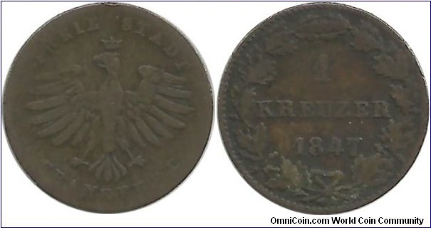 Germany-Free State Frankfurt 1 Kreuzer 1847 (15 mm)