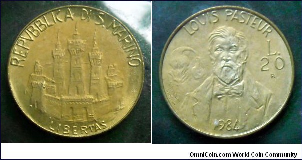 San Marino 20 lire.
1984, Louis Pasteur.
