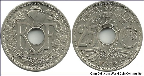 France 25 Centimes .1939.