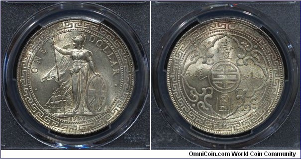 British Trade Dollar 1901B MS63. Mintage 25,684,971  Use in the Straits of Malacca, Hong Kong & China