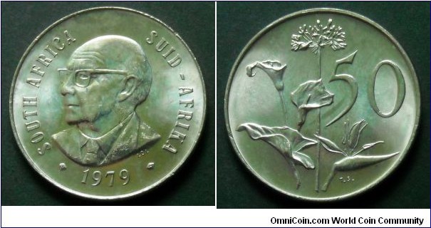 South Africa 50 cents.
1979, President Nicolaas Johannes Diederichs.