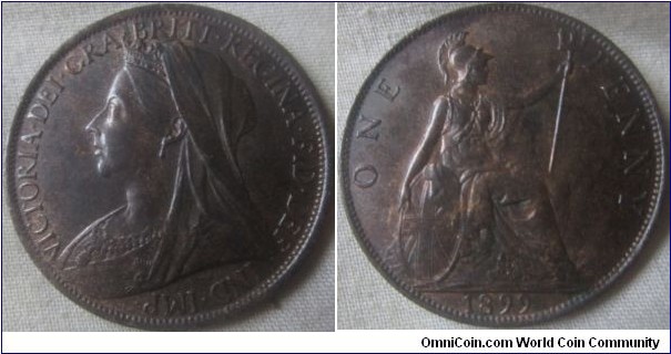 1899 penny EF grade