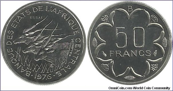 CentralAfricanStates 50 Francs 1976B-Republique Centrafricaine (Proof-Essai)