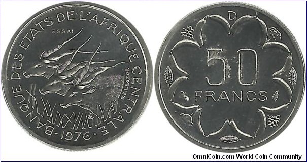 CentralAfricanStates 50 Francs 1976D-Republique Gabonaise (Proof-Essai)